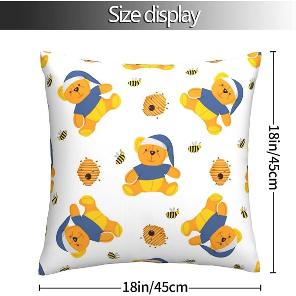 Puh Bear Mykt Putetrekk 45 x 45 cm Firkantet Putesett Komfortable Dekorative Putesett Kaste Luksuriøse Putetrekk for Sofa Soverom med Invisi
