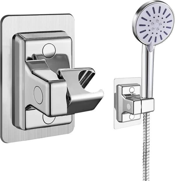 Silver Duschhuvudhållare, 360° Justerbar, Ingen Borrning, Väggmonteringsfäste, ABS-plast