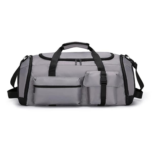 Large Capacity Suitcase - Duffel Bag with Wet/Dry Compartment and Reinforced Backpack Straps Grey_yux Grey