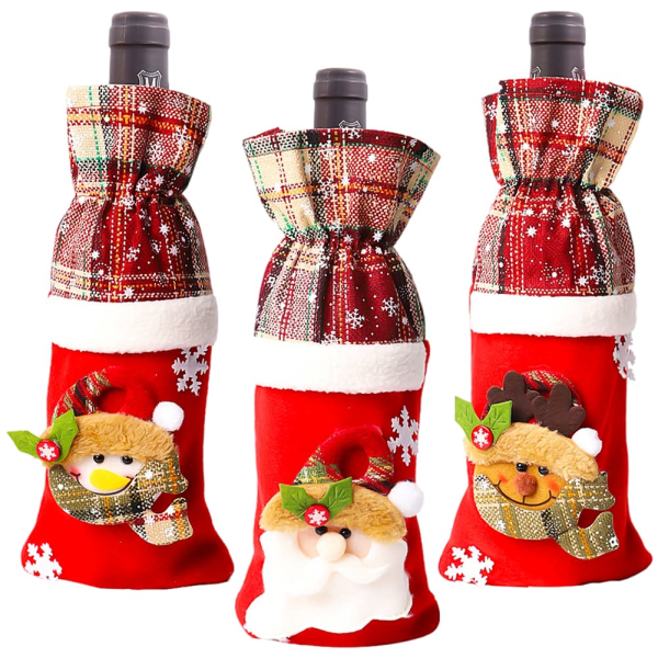 Galaxy Förpackning med 3 julvinflaskor presentpåsar, julfest Festival middagsbord bordsdekoration
