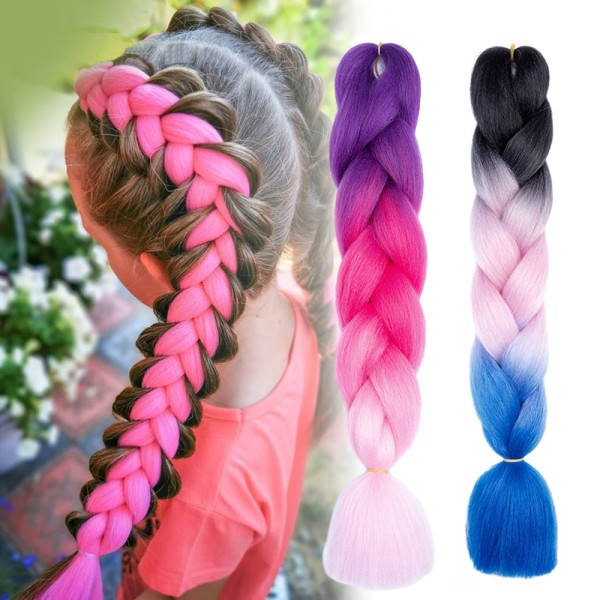 TG Gradient Farge Kvinner Flettet Hår Høy Kvalitet Holdbare Lange Pigtails for Kvinner Jenter Kc24