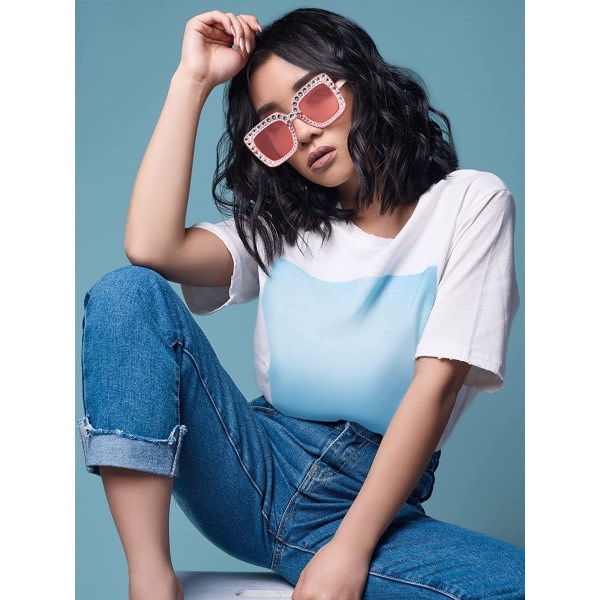 Oversize firkantede glitrende solbriller Retro tykke solbriller, rosa