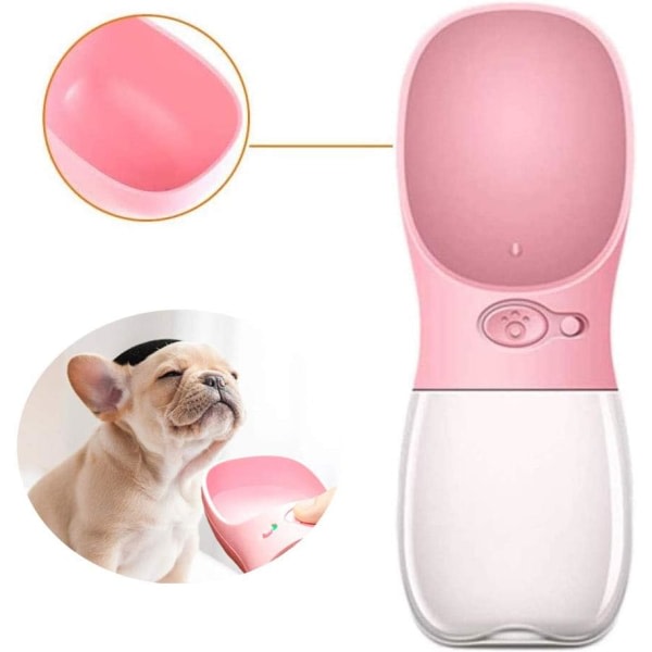 Hundvattenflaska, 350 ml husdjursdricksflaska, bärbar vattenflaska för husdjur, dricksflaska för hundkatt för utomhusvandringsresor (rosa)