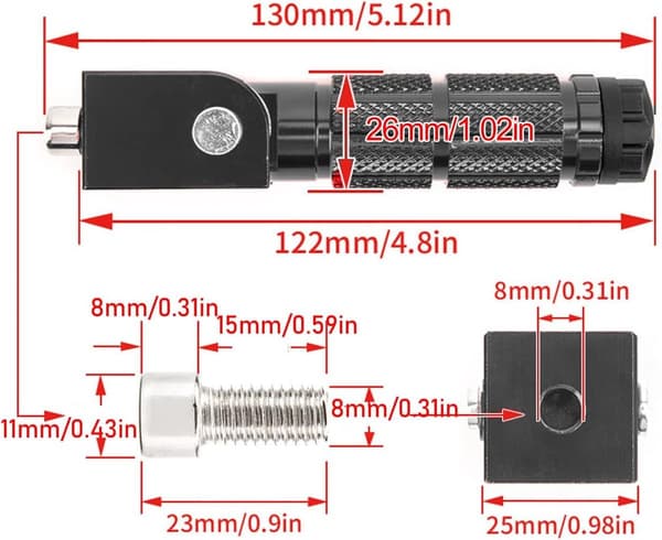 M8 Foldbare Fodpinde, CNC Aluminium Anti-Slip Passagerfodstøtter Til Motorcykler, Fatbikes Og Scootere, Sæt Af 2, Sort
