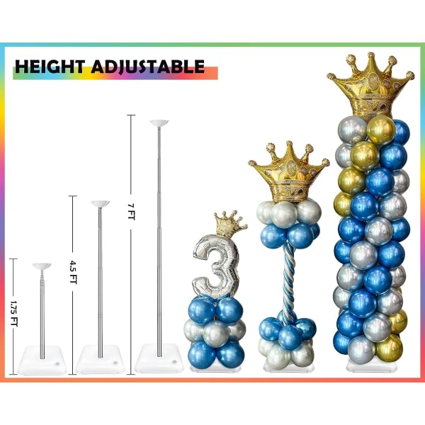 Ballongpelare Stativ Set, 7 fot Justerbar Pelare, Återanvändbar