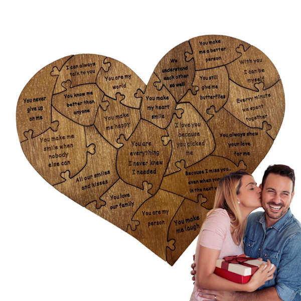 20 grunde til, hvorfor jeg elsker dig Hjertepuslespil i træ - Valentinsdagsgave til ham, hende, par - bryllupsdagsgave til kone, mand
