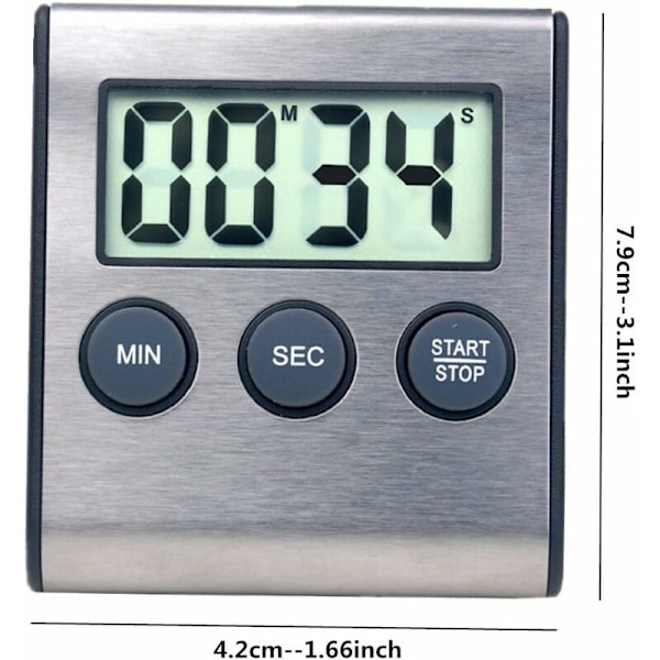 Mini Digital Timer, 24-timmarsformat, Nedräkning och Stoppur, för Matlagning, Sport, Studier, Möten, Parkering, Medicinsk Behandling Rostfritt Stål Svart