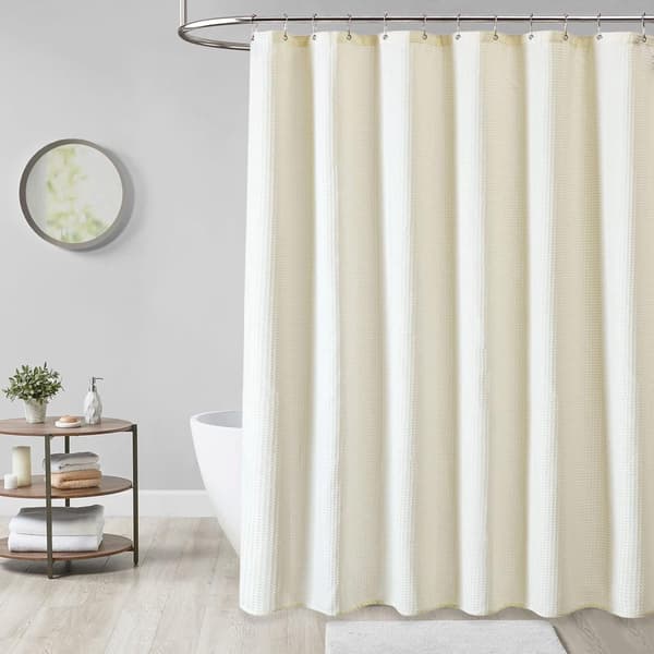 Vattentätt duschdraperi, texturerad polyester, maskintvättbart, 12 krokar, för hem- och hotellbadrum, elfenbensvitt, 180 x 180 cm