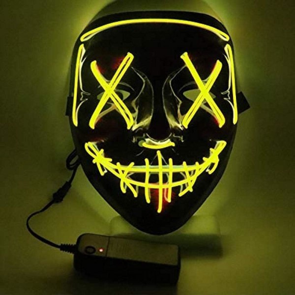 LED-maske Carnival Halloween Purge Election Masker og LED-lysmasker til Halloween Festival Cosplay Kostym Festdekorationer, batteridrevet (gul)