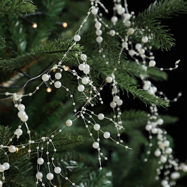Fiskesnöre fastsatt pärlkedja som förbinder pärlor juliskristallhänge pärlor rottinggirlang julgransdekorationer 2M milky white round beads
