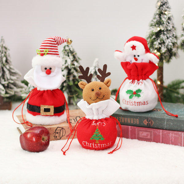 3 st juldragsnöre påsar godis inslagning prydnadspåse jul äpple prydnadsföremål jul snögubbe inslagning påse för julklapp, bröllop