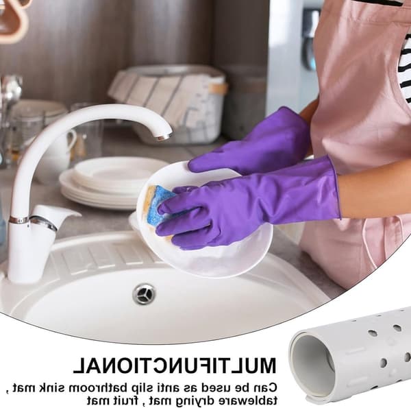 Set med 2 diskbänksmattor i gummi 31,4 x 26 cm, flexibelt halkfritt skydd för diskbänk, repfritt avrinningsskydd, grå