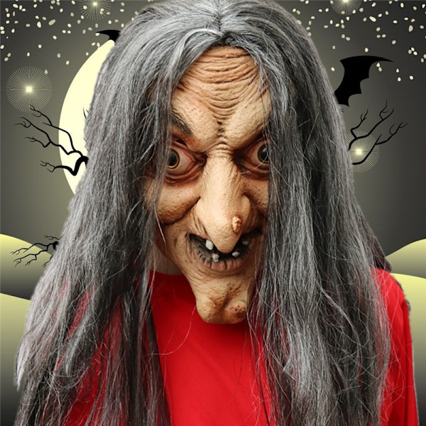 Horror maske script killing NPC mand og kvinde maske hovedbeklædning rum flugt hjemsøgt hus kvindelig spøgelseskjole Halloween dans Gray-haired witch (wig included)