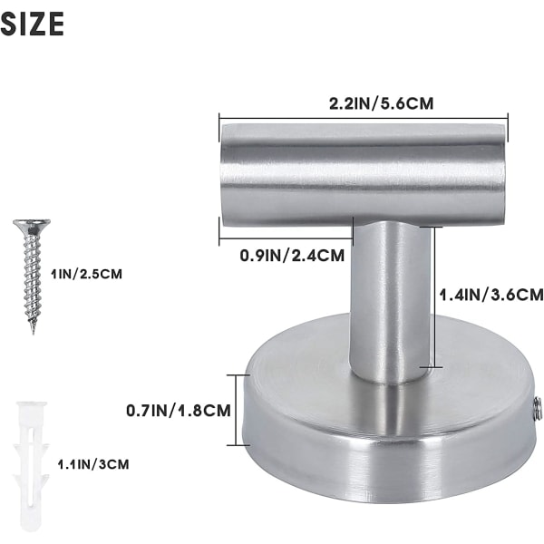 2 stk Badhåndklekroker, skruer i metallkledde kroker Børstet Nikkel Kåpe Krok SUS 304 Rustfritt Stål Heavy Duty Dørhengere (sølv)