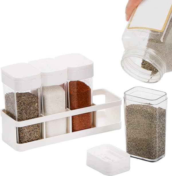 12 Pieces Spice Jars, Plastic Spice Containers with Lids, Transparent Storage Containers for BBQ, Spice Rack, Kitchen Accessories_yux