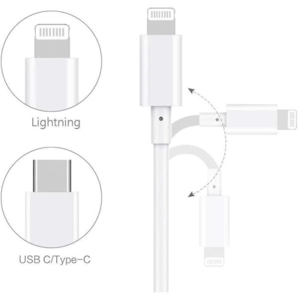 CQBB USB-laddningskabel kompatibel med Iphone 14 Pro Max - 14 -14 Pro 14 Plus - 2 meter kabel - Vit_max