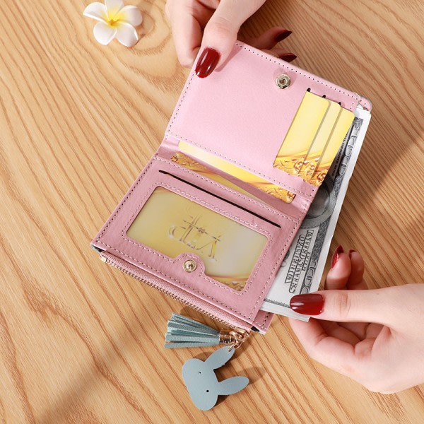 RFID-blokkerende läderplånbok for kvinner, liten kompakt dubbelsidig vegg
