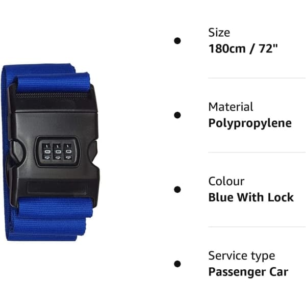 Personalized Luggage Strap - Secure Luggage 180cm x 5cm with Lock - Printed (Blue with Lock)