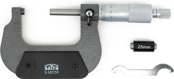 Utvändig mikrometer 25-50 mm med 0,01 mm gradering, emaljerad stålram, justernyckel och förvaringsväska för precisionsmätning