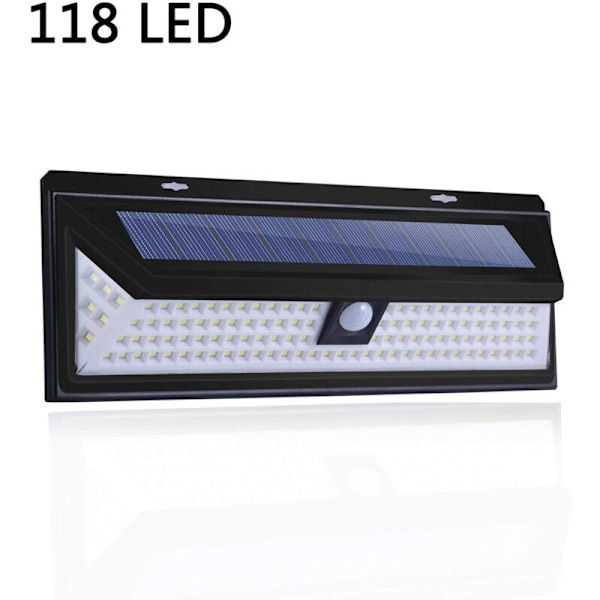 118 LED Solcellelampe 1000 Lumen Væglampe PIR Bevægelsessensor IP65 Vandtæt Udendørs Have..DEBUNS