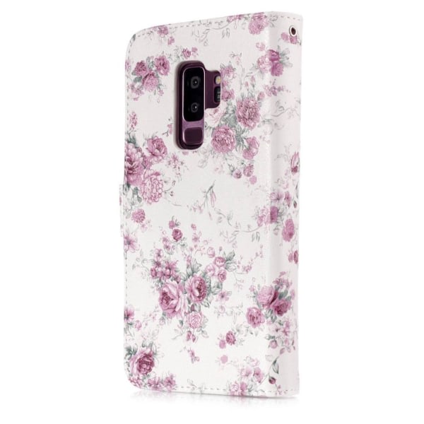 Pl?nboksfodral f?r Galaxy S9 Plus - Vit med lila rosor Vit, lila