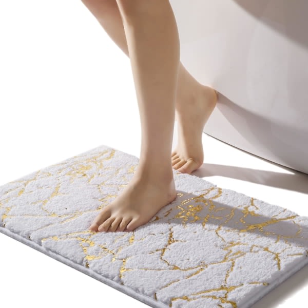 Badematte i marmor Hvit og gull Badematte Sklisikker badematte Superabsorberende mikrofiber Plysj Badematte Maskinvaskbar gulvmatte 16\"x24\"