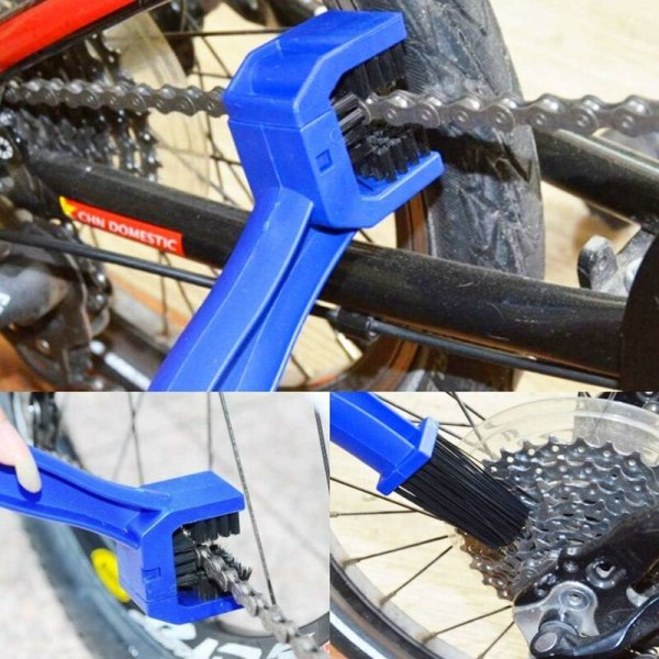 Motorcykelkedjeborste, mountainbike- och cykelkedjerengöringsborste för växlar, kedjor och andra cykelkomponenter (röd, blå)