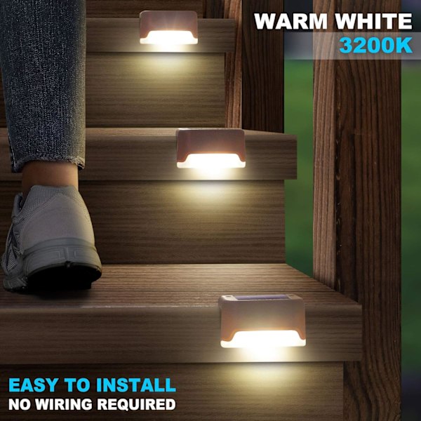 LED Solcelle Trinlampe Terrasse Varmt Hvid Trappe Lys Vandafvisende Havegård Dekoration Udendørs Balkon Lampe Stibelysning til Hæk Brown Warm Light 4PCS