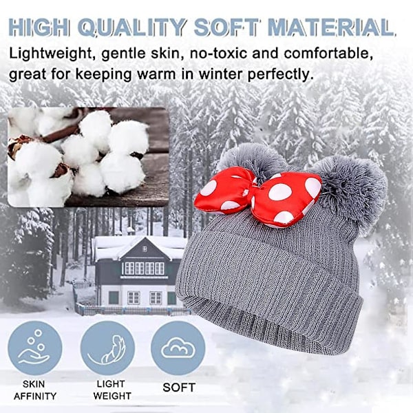 Toddler Hatt Vinter Dubbel Pom Pom Stickad Mössa grå grey