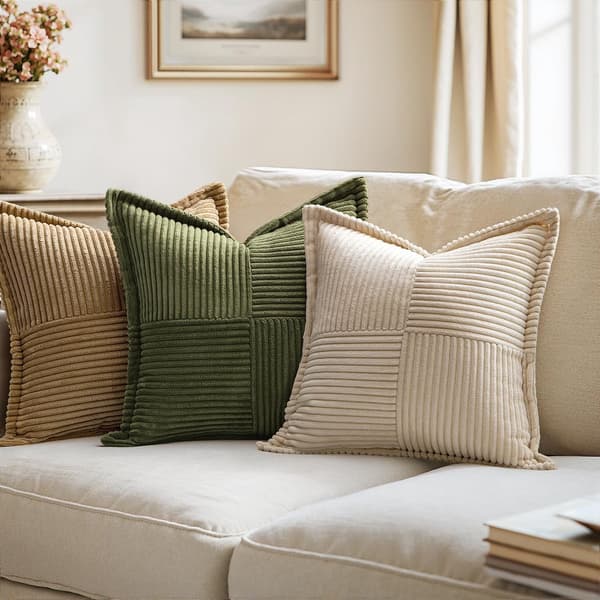 Dekorative pudebetræk, blødt polyester fløjl patchwork, til sofa stue soveværelse, råhvid, 45 x 45 cm, sæt med 2