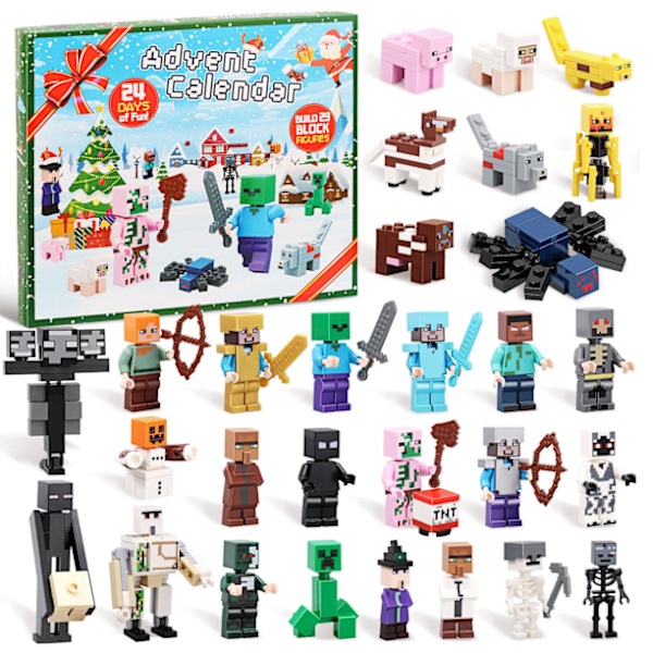 Christmas Calendar 2024 Minecraft, 24 Days Toy Figures Building Blocks Countdown Calendar, Boys Christmas Calendar Surprise Gift