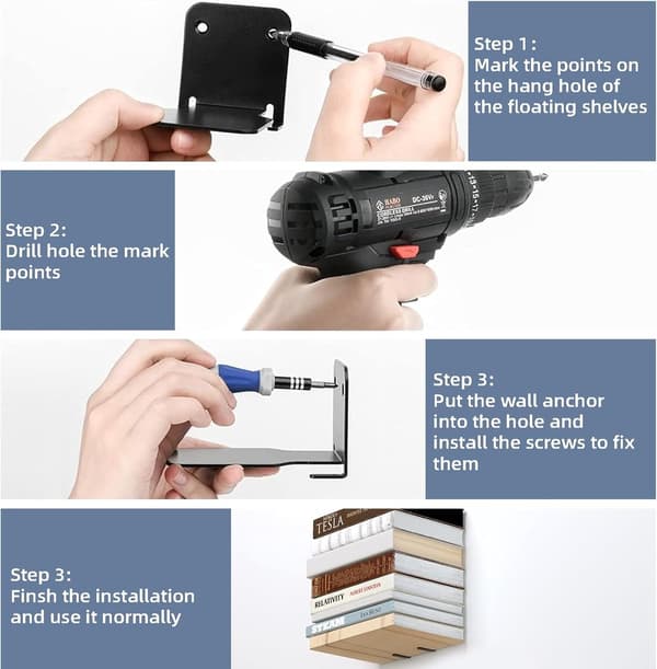 Invisible Black Floating Bookshelf [4-Pack] - Wall Mounted Bookshelf_yux