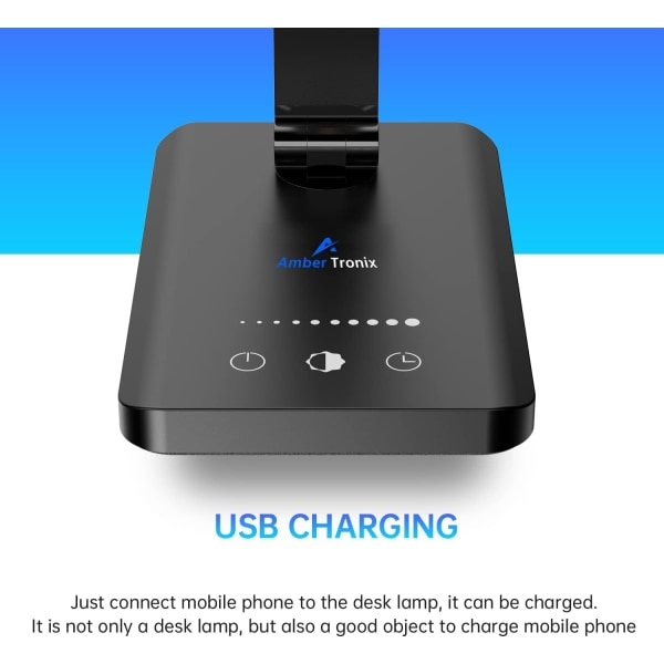 Skrivebordslampe med USB-opladning, dæmpbar læselampe til øjenpleje