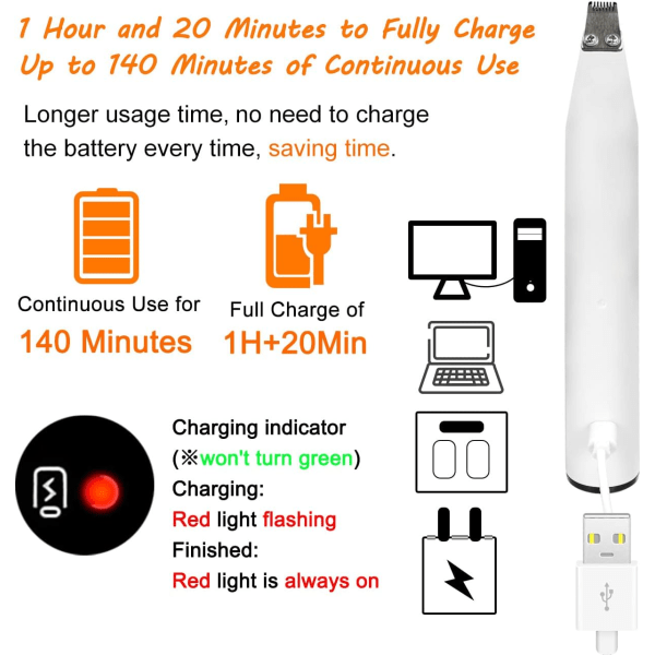Hundeklipper, katteklipper, hundeklipper, stille, USB-oppladbar, Wi