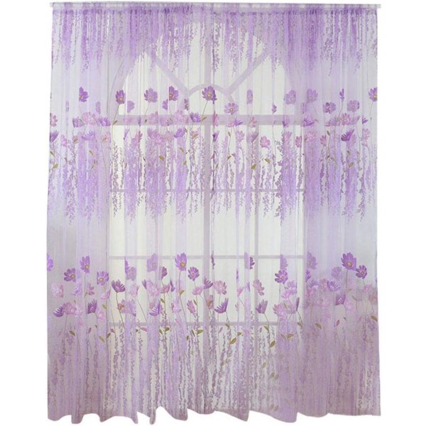 Galaxy Transparenta gardiner, tyll voile dekor, blommönster för inomhus, sovrum, vardagsrum, 100 x 200 cm (lila) Lila