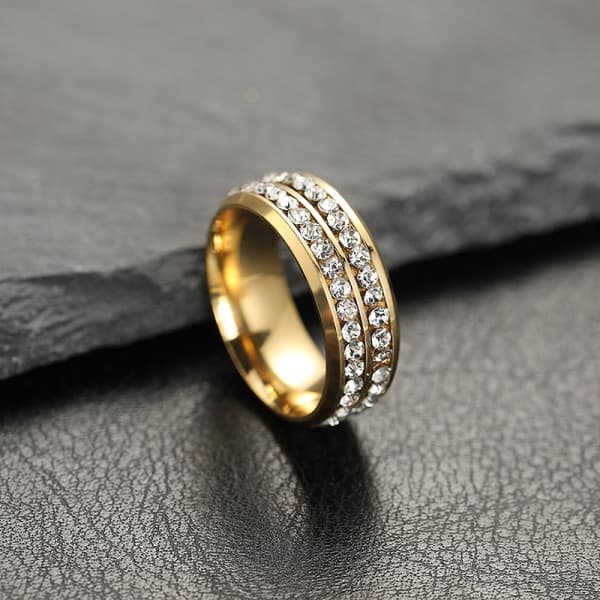 Rustfritt stål diamant ring dobbel rad sirkel diamant ring 11#