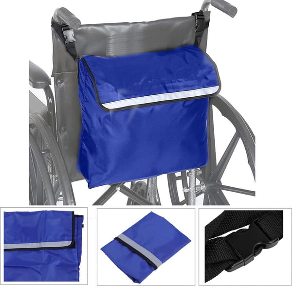 1 stk (blå) rullestolveske - Rullestoltilbehør - Oppbevaringsveske for rullestol - multifunksjonell - for rullestoler - Rollator oppbevaringsveske