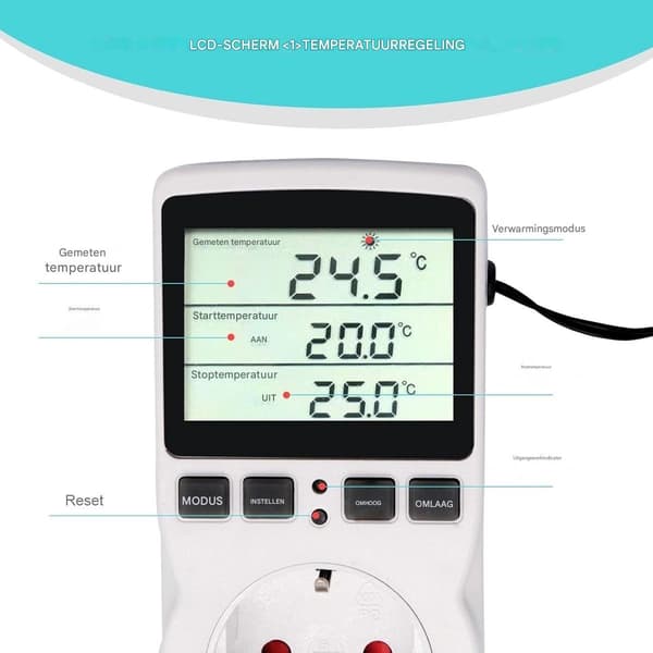EXCITAT Digital Plug-in Termostat med LCD-display, Temperaturregulatorstik til drivhusakvarium krybdyrtank, hvid