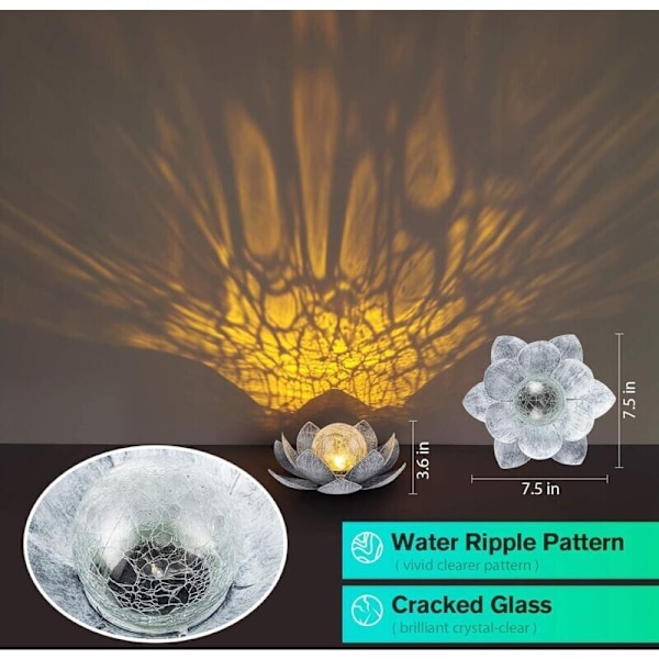Solcellslampor Trädgård Utomhus, Glob Spräckt Glas Lotus Dekoration, Vattentäta LED Metall Blomlampor för Uteplats, Gräsmatta, Gångväg, Bord, Golv..DEBUNS