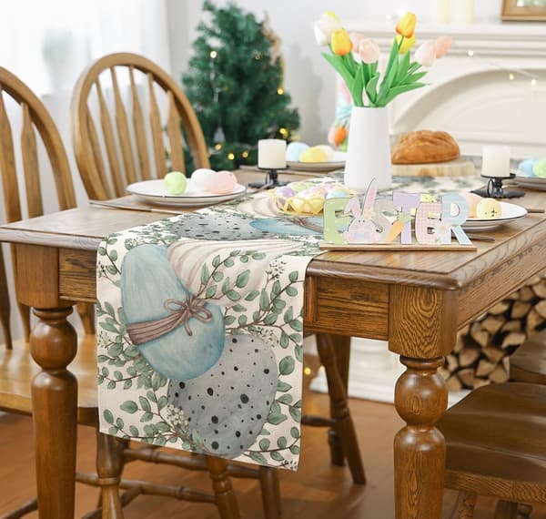 Easter Table Runner, Easter Egg Decorations Happy Easter Runner for Table Seasonal (13'' x 72'')_yux