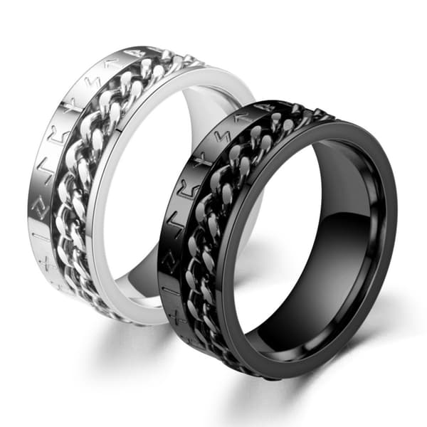 Populær vikingebogstaver rustfrit stål ring kæde titan stål ring ring nordisk stil black Standard size 9
