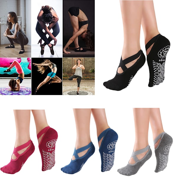 Halkfria Yogastrumpor för Kvinnor - Rygglös Fitness Pilates Andningsbara Balettfotstrumpor - Dam Sport Gym Sock Dans Tofflor 0.06 Gray