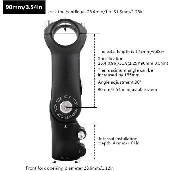 Galaxy Styrning, 90 graders styrcykel, 90 mm, justerbart cykelstyre för 25,4 mm styrstam 25.4/90