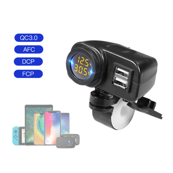 Motorcykel 18W QC3.0 Dubbel USB Snabbladdare Spännings- och Temperaturdisplay Voltmeter Röd 1