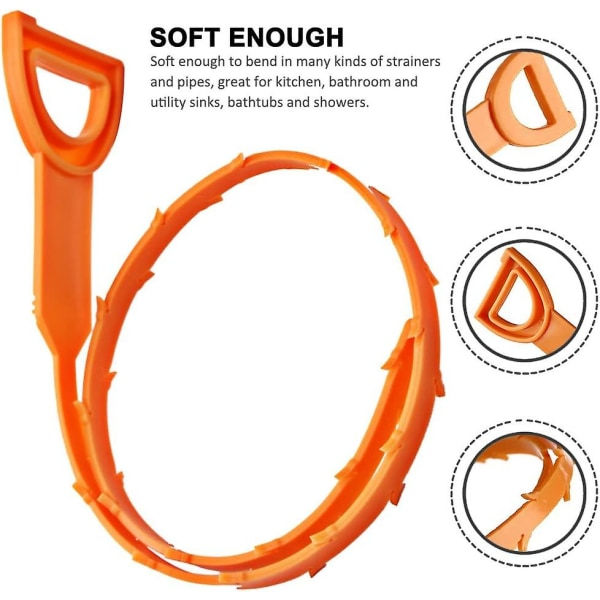 TG Iller Unclog, sæt med 4 afløbsrensere til rengøring af hår - Orange