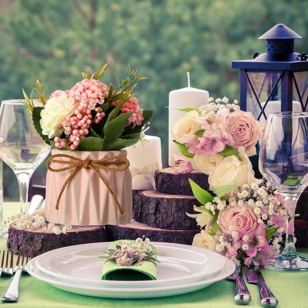 Galaxy 3 stk kunstige hortensia buket med lille keramisk vase falske sideblomstrede kugler Blomster dekoration