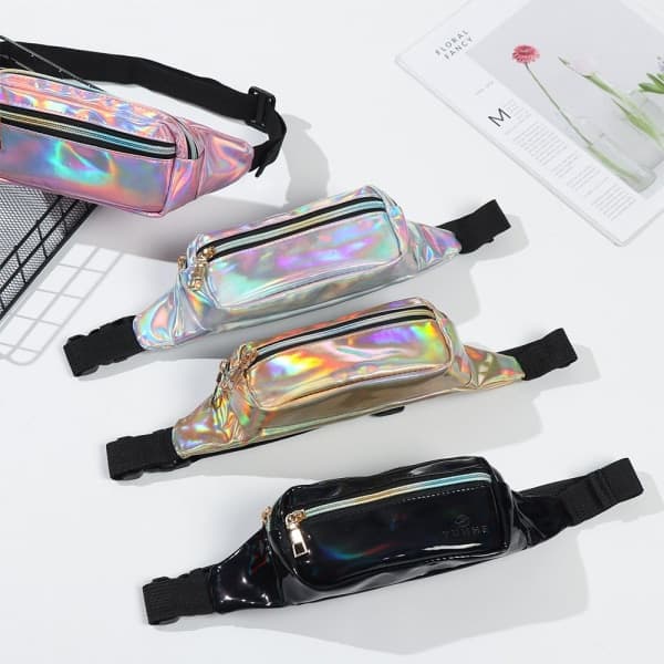 2 STK Nye holografiske tasker til taljen med laser GULD&SØLV guld&sølv gold&silver