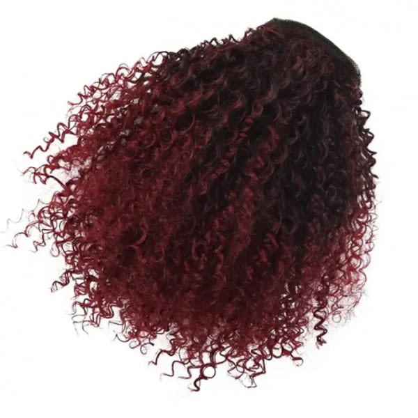 TG Böjd peruk, axellång peruk, värmebeständig peruk, dragsko och elastisk mesh bulle. vin, röd
