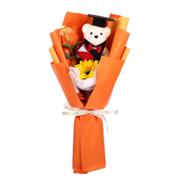 Examen Sång Härlig Björnboukett Grad Blombukettdekoration för Klasskamrater Orange 34X18X8CM