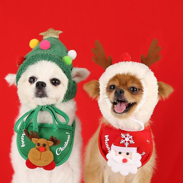 Husdjursvalp Juldräkt Liten Hund Katt Renträd Hatt Haklapp Xmas Kläder Röd S